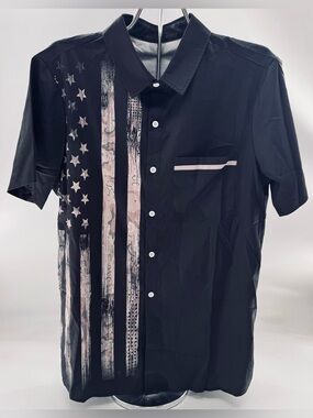 Patriotic Button Up Shirt Size S American Flag Mens NWOT Military USA Camo Blk